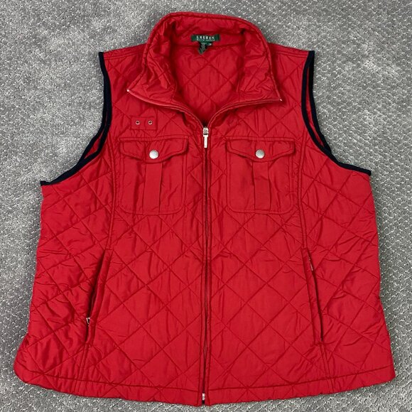 Lauren Ralph Lauren Quilted Vest Womens 2X Red Utility Plus Size Padding Zip - Picture 5 of 13